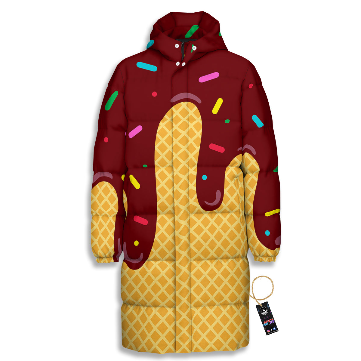Melted Ice Cream Print Pattern Long Down Jacket-grizzshop