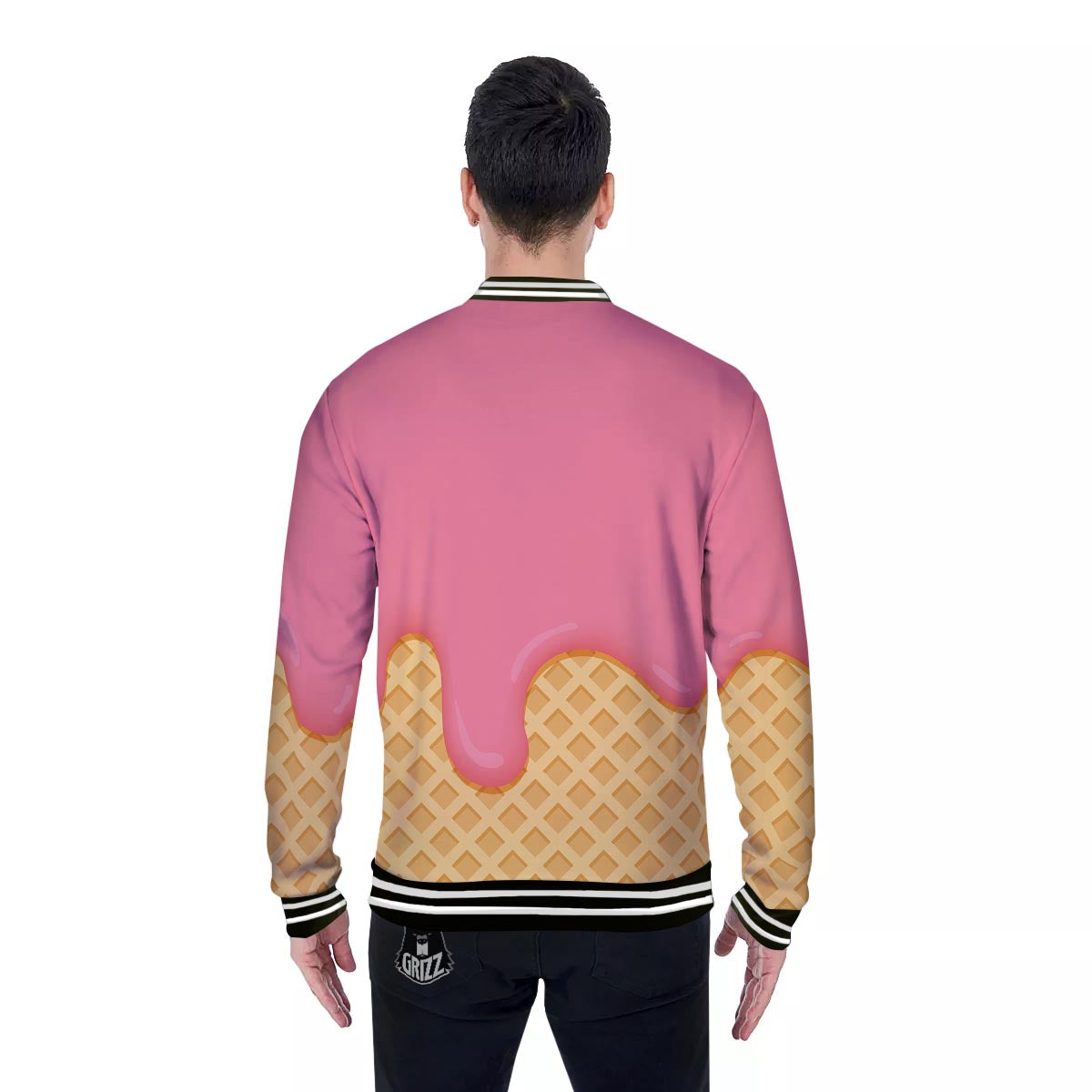 Melted Strawberry Ice Cream Print Baseball Jacket-grizzshop
