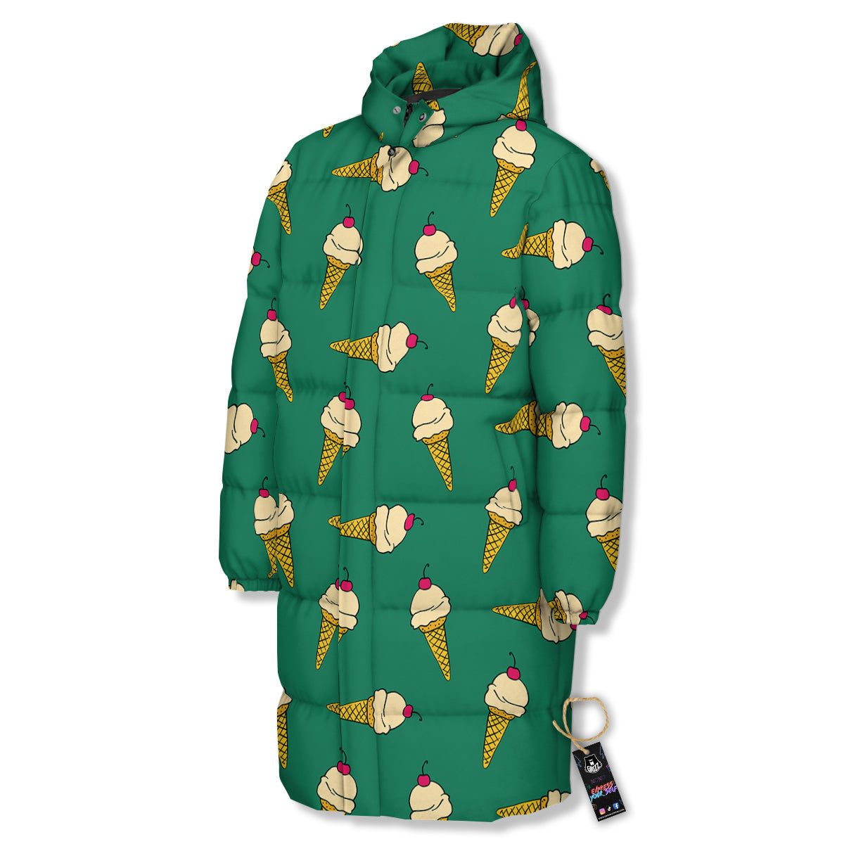 Melted Vanilla Ice Cream Print Pattern Long Down Jacket-grizzshop