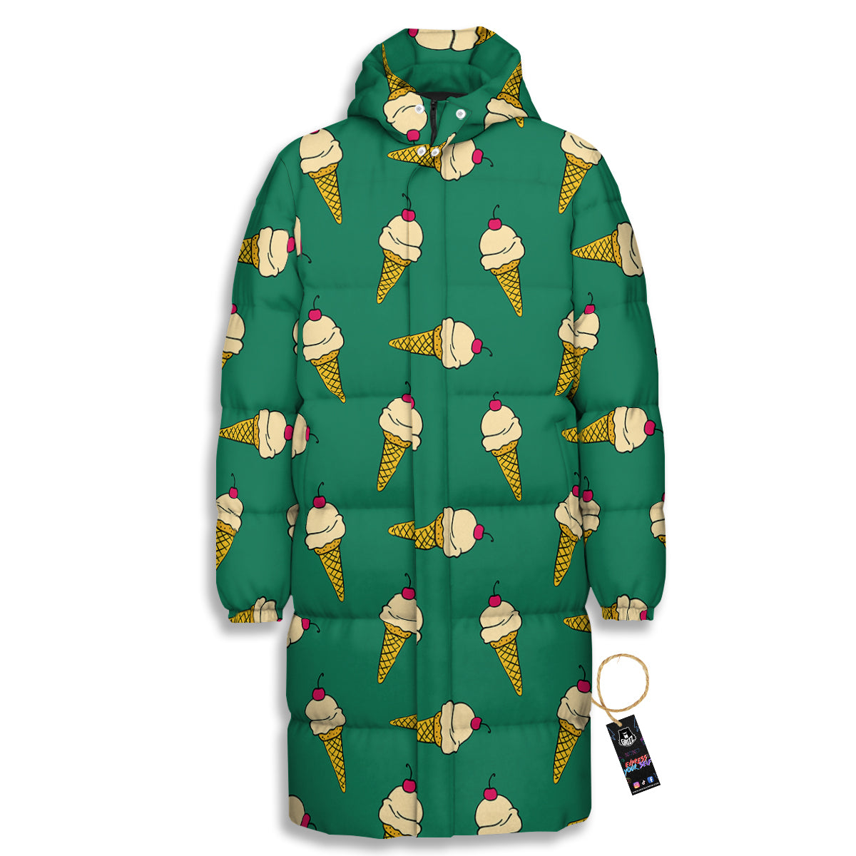 Melted Vanilla Ice Cream Print Pattern Long Down Jacket-grizzshop
