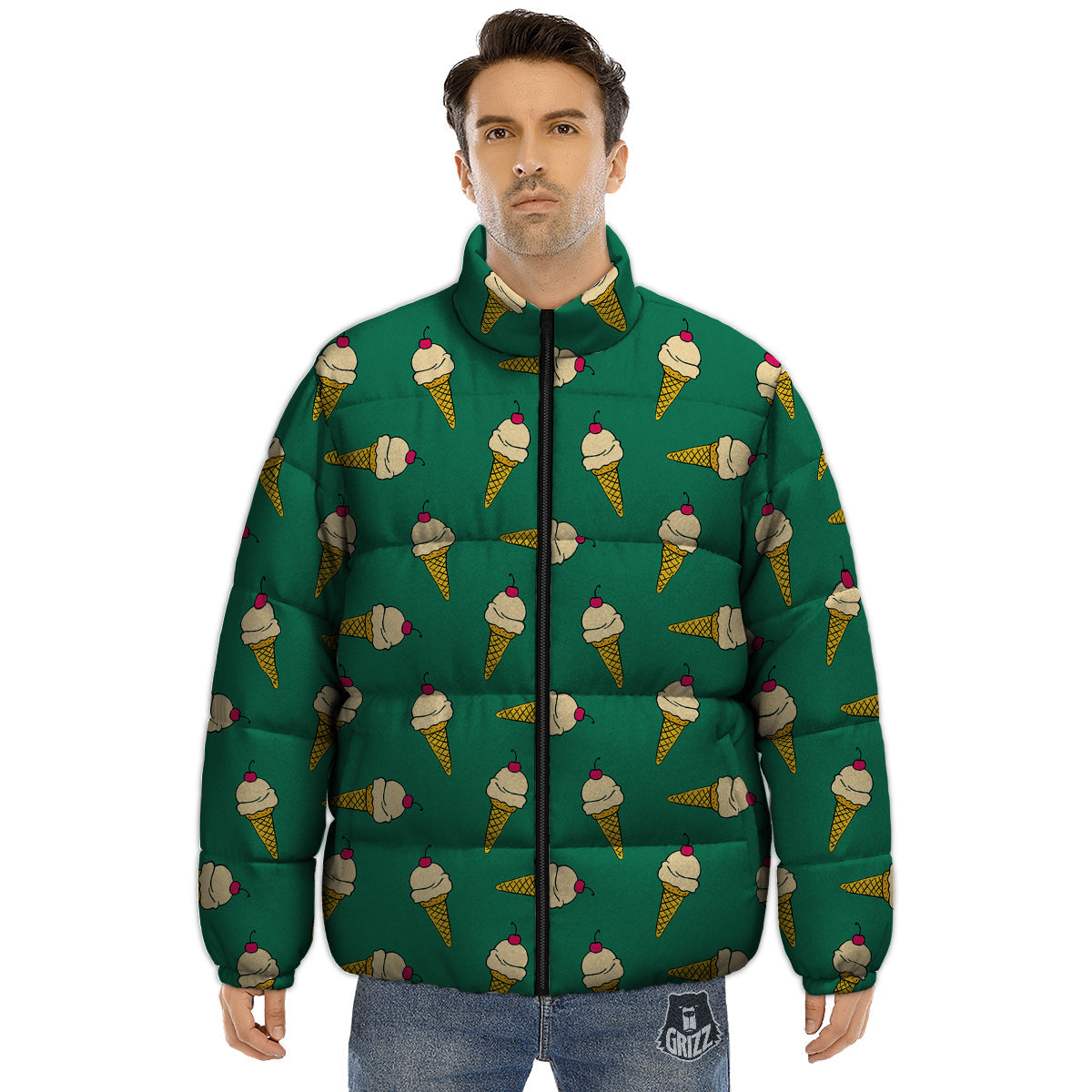 Melted Vanilla Ice Cream Print Pattern Puffer Jacket-grizzshop