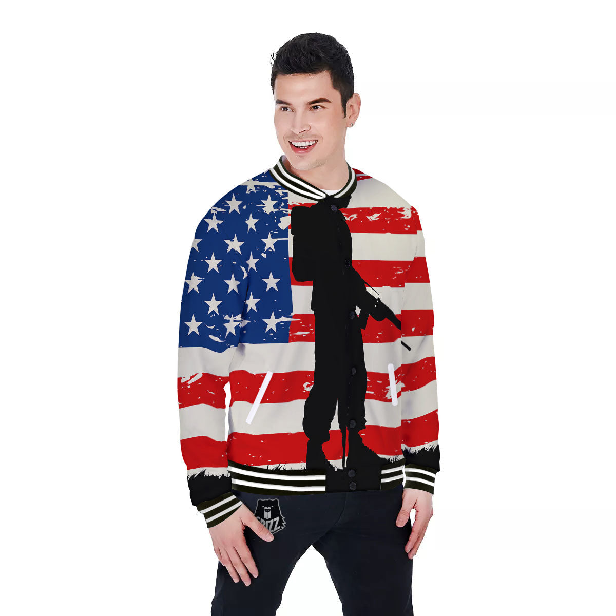 Memorial War American Flag Print Baseball Jacket-grizzshop