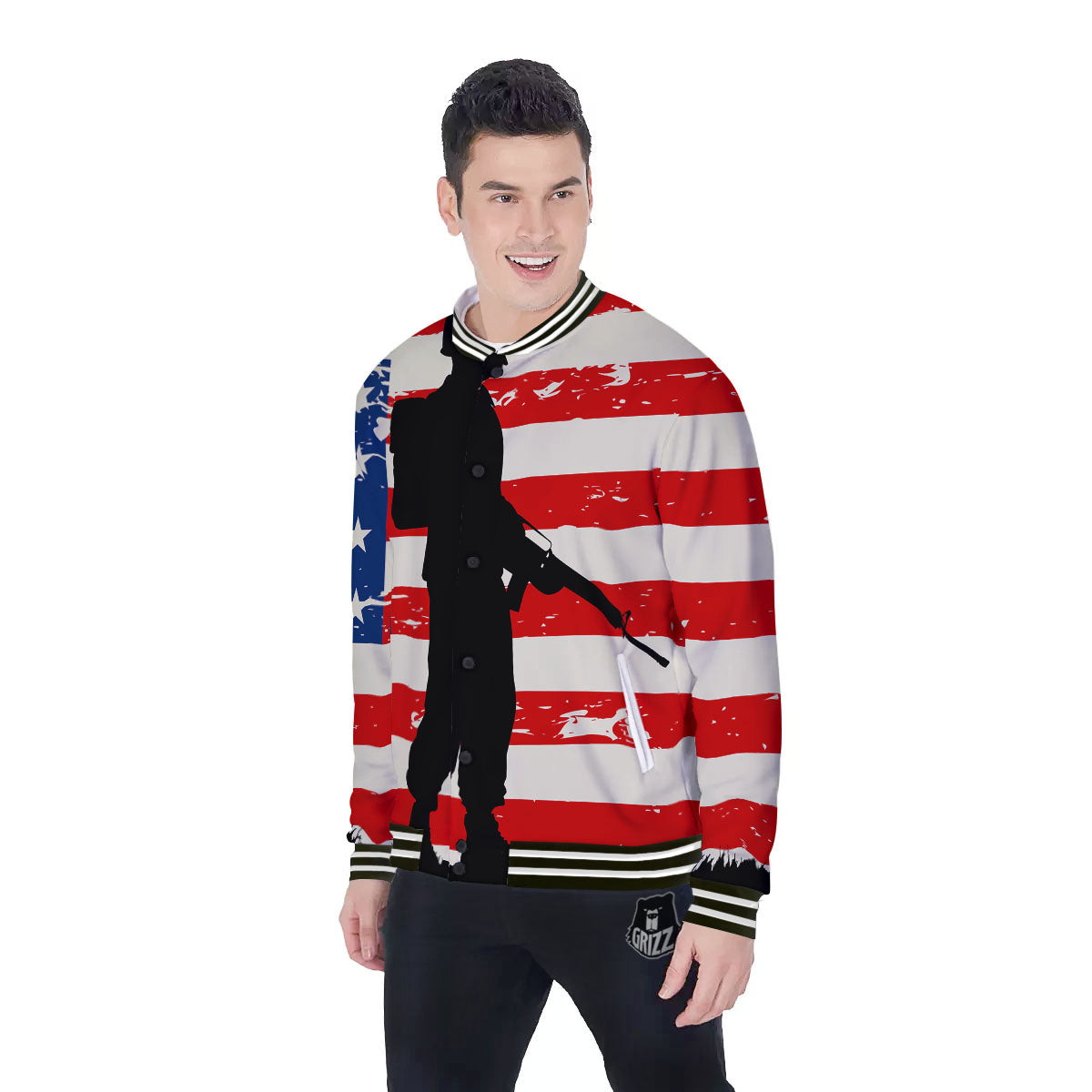 Memorial War American Flag Print Baseball Jacket-grizzshop