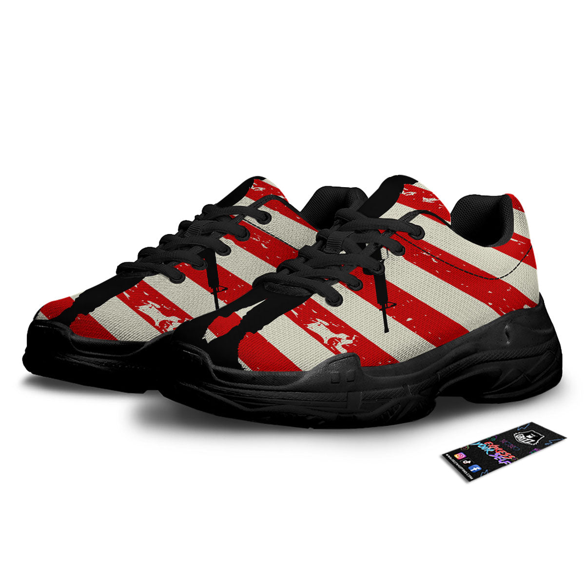 Memorial War American Flag Print Black Chunky Shoes-grizzshop