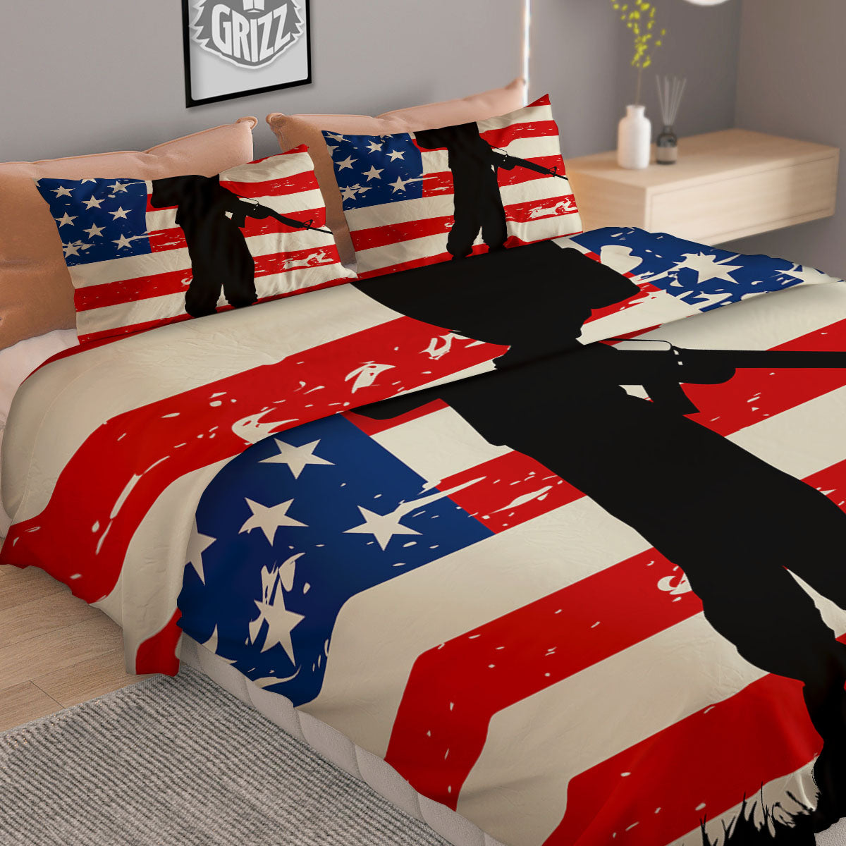 Memorial War American Flag Print Duvet Cover Bedding Set