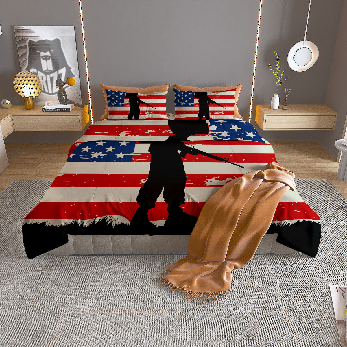 Memorial War American Flag Print Duvet Cover Bedding Set