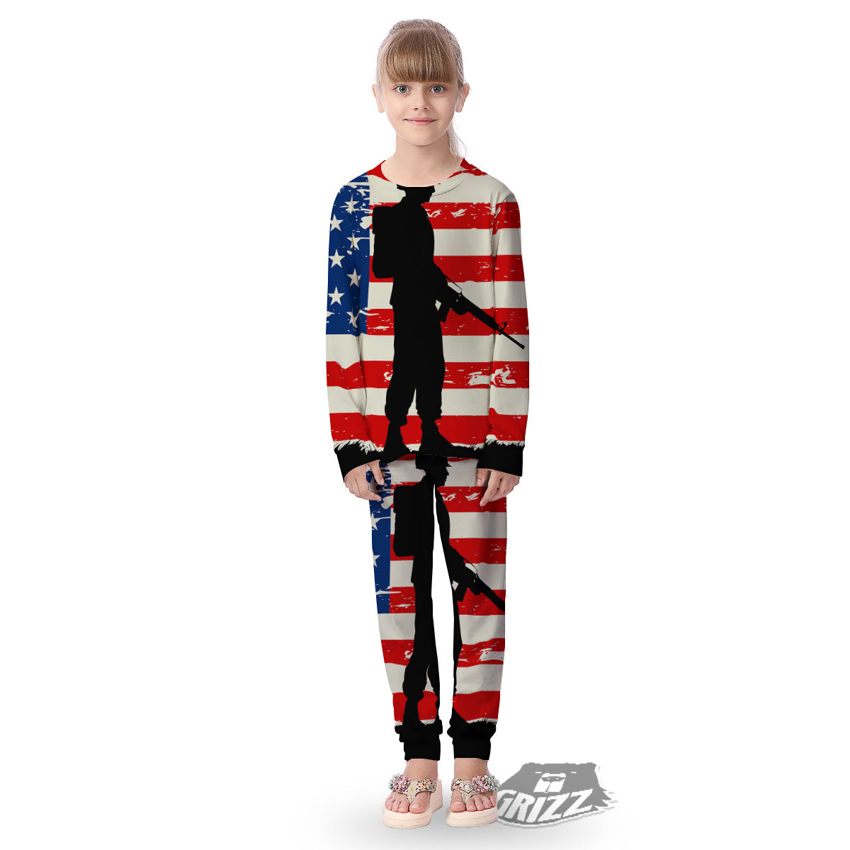 Memorial War American Flag Print Kid's Pajamas-grizzshop