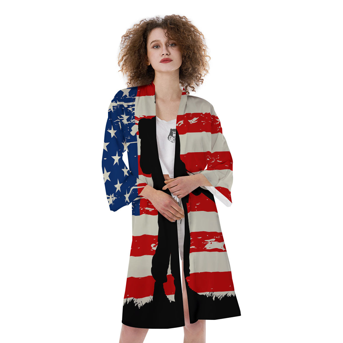 Memorial War American Flag Print Kimono-grizzshop