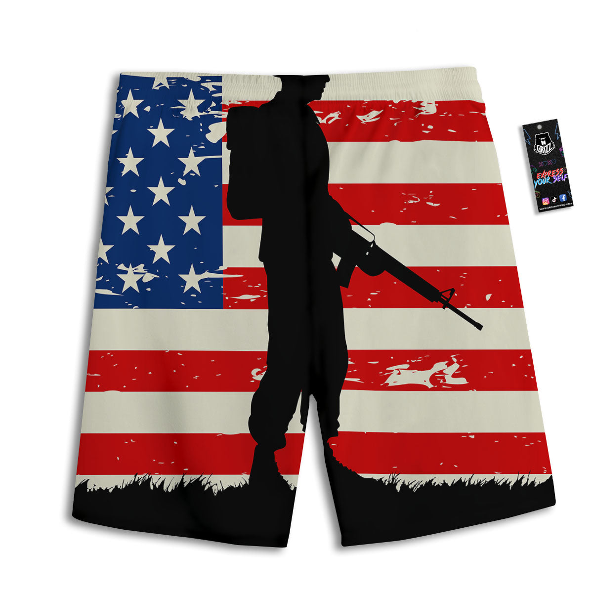 Memorial War American Flag Print Men's Athletic Shorts