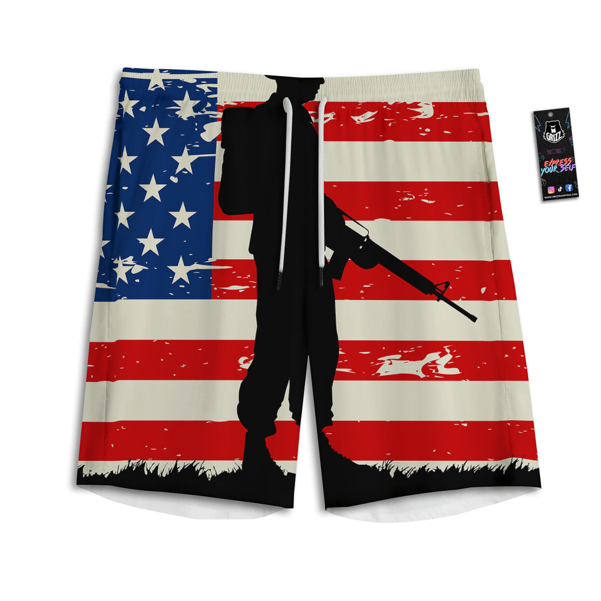 Memorial War American Flag Print Men's Athletic Shorts