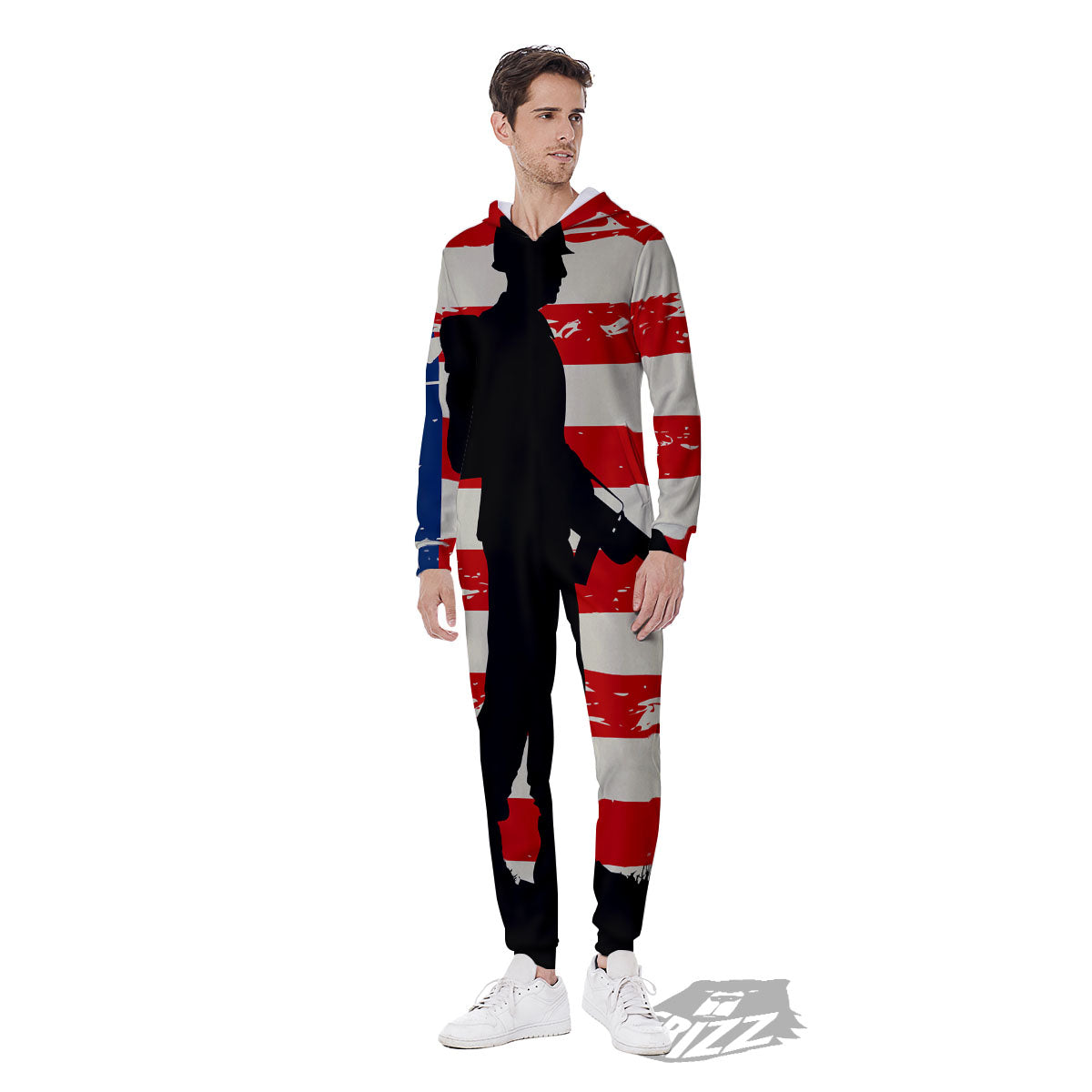 Memorial War American Flag Print Men's Jumpsuit-grizzshop