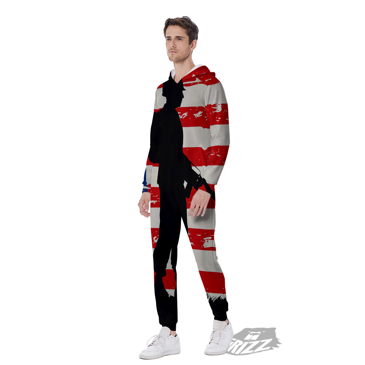 Memorial War American Flag Print Men's Jumpsuit-grizzshop
