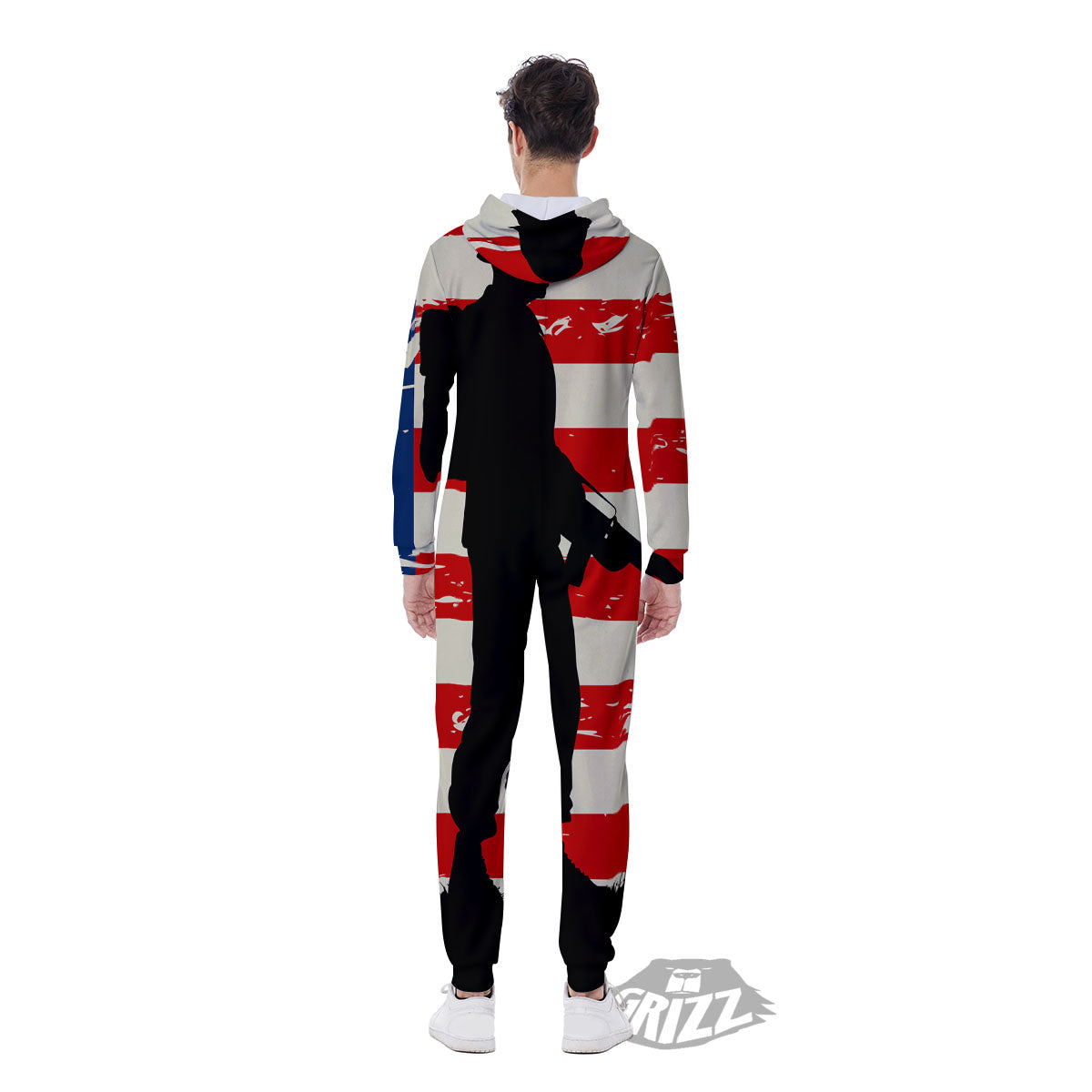 Memorial War American Flag Print Men's Jumpsuit-grizzshop