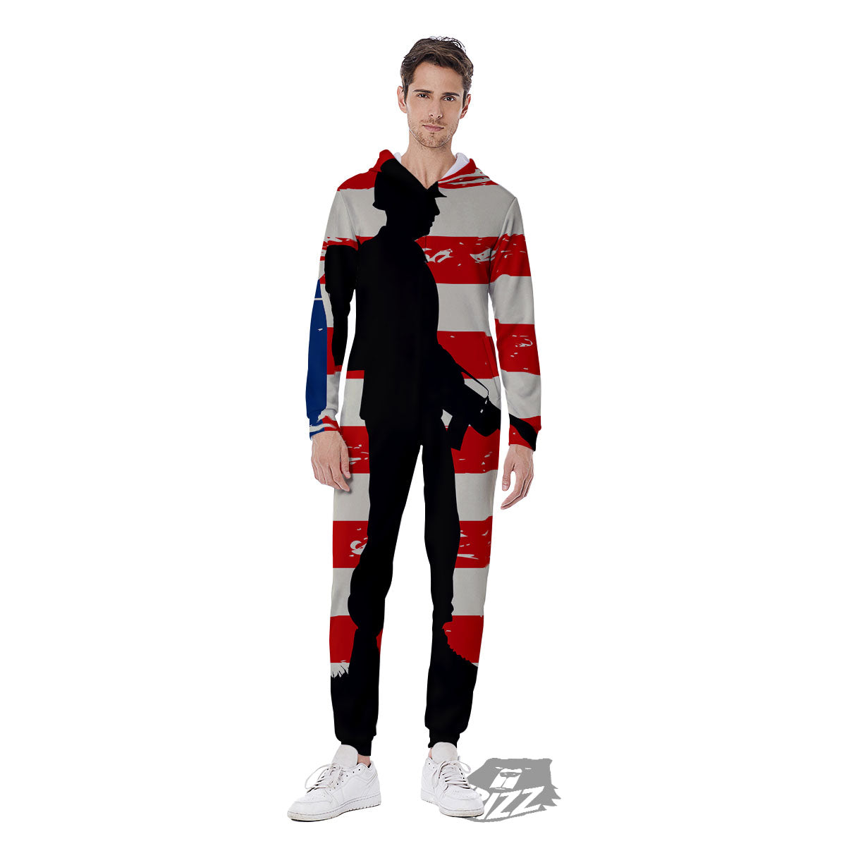 Memorial War American Flag Print Men's Jumpsuit-grizzshop