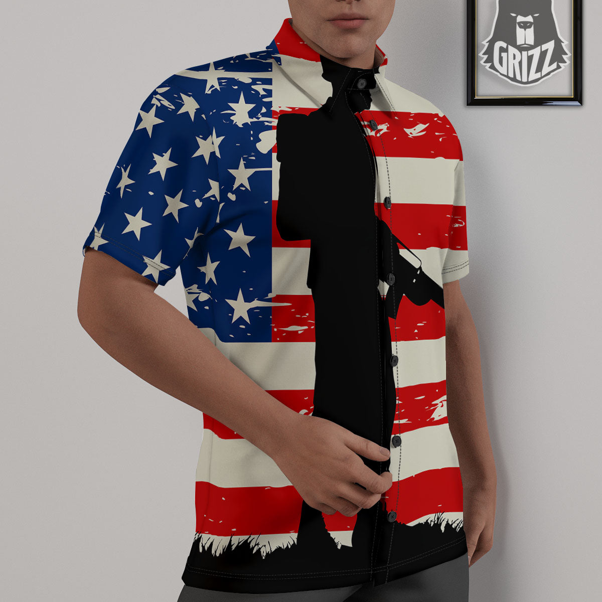 Memorial War American Flag Print Untucked Shirts-grizzshop