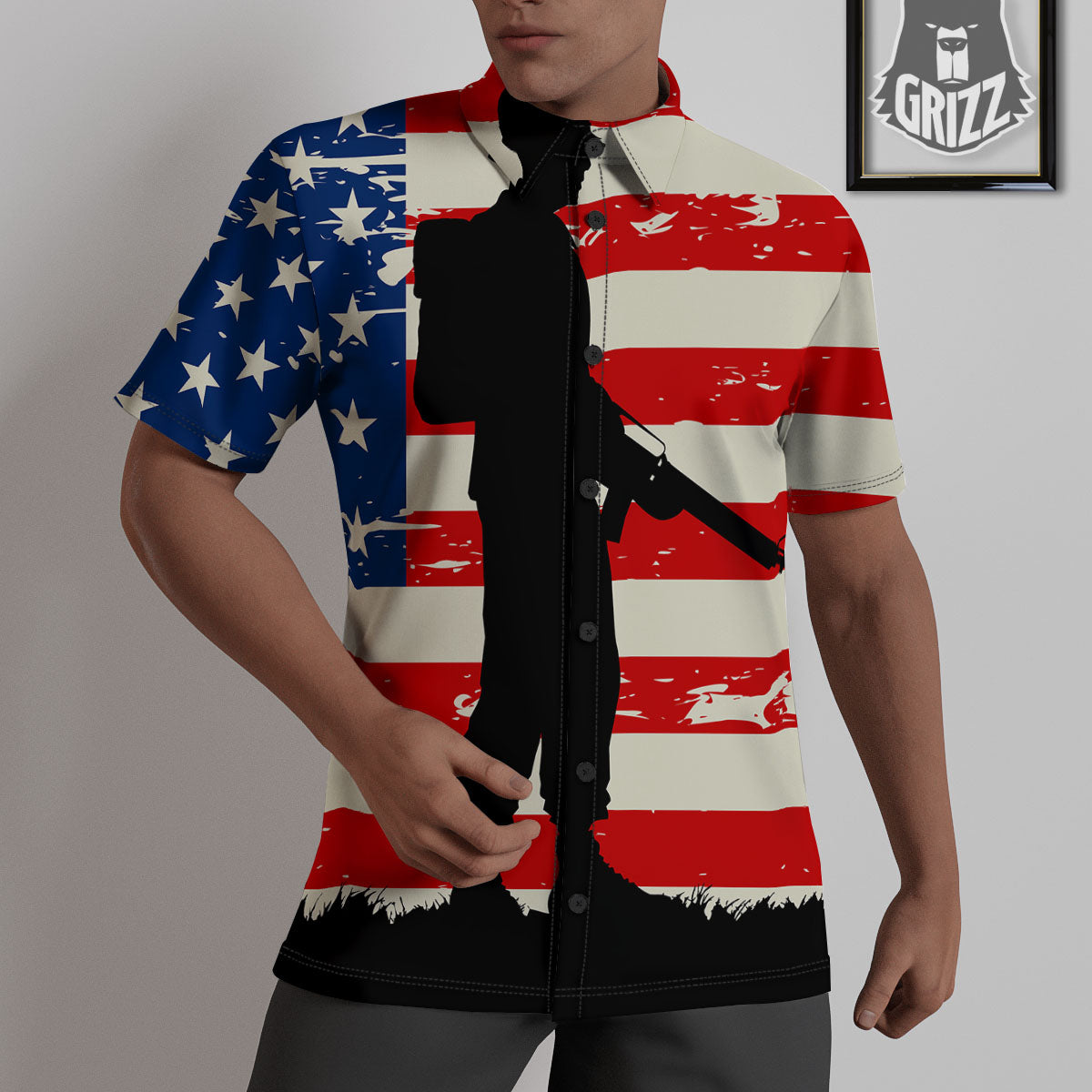 Memorial War American Flag Print Untucked Shirts-grizzshop