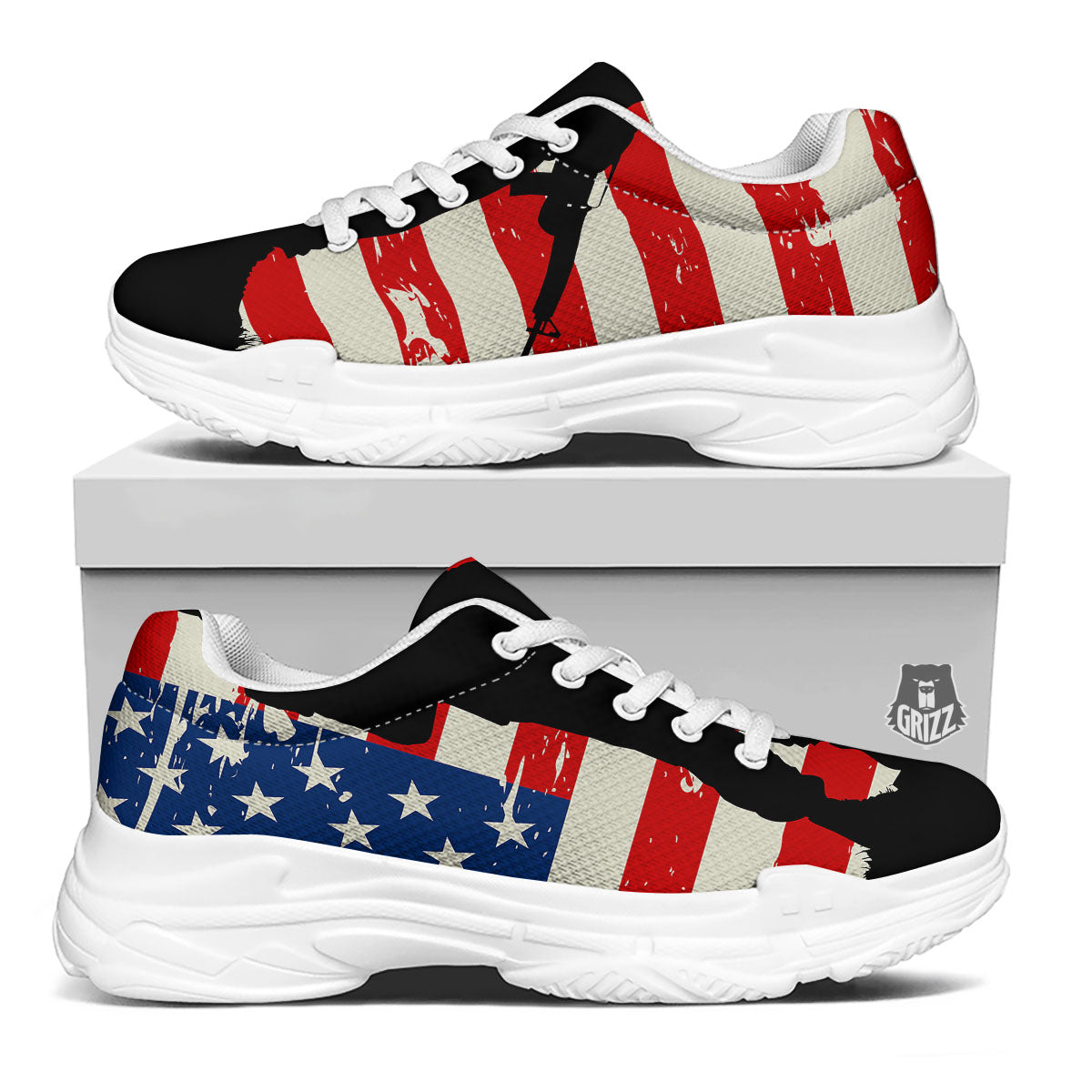 Memorial War American Flag Print White Chunky Shoes-grizzshop