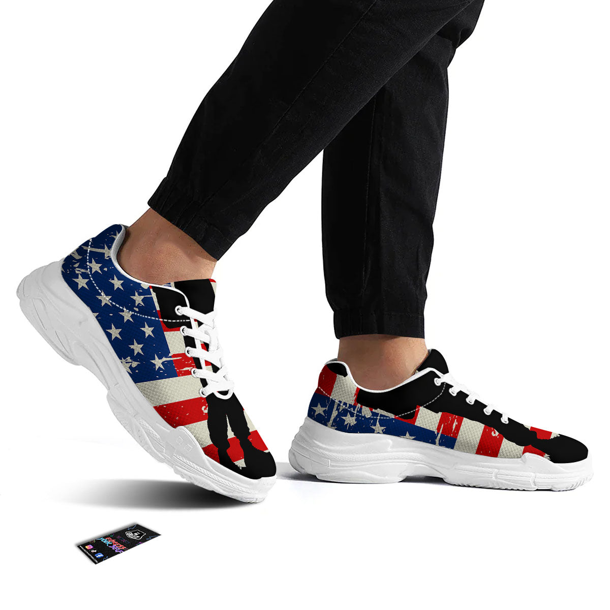 Memorial War American Flag Print White Chunky Shoes-grizzshop