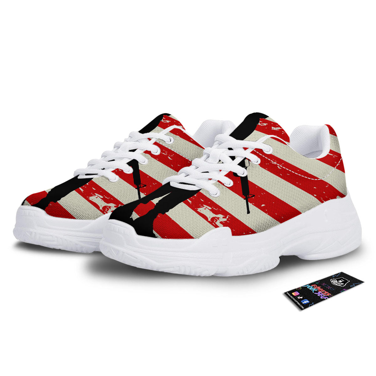 Memorial War American Flag Print White Chunky Shoes-grizzshop