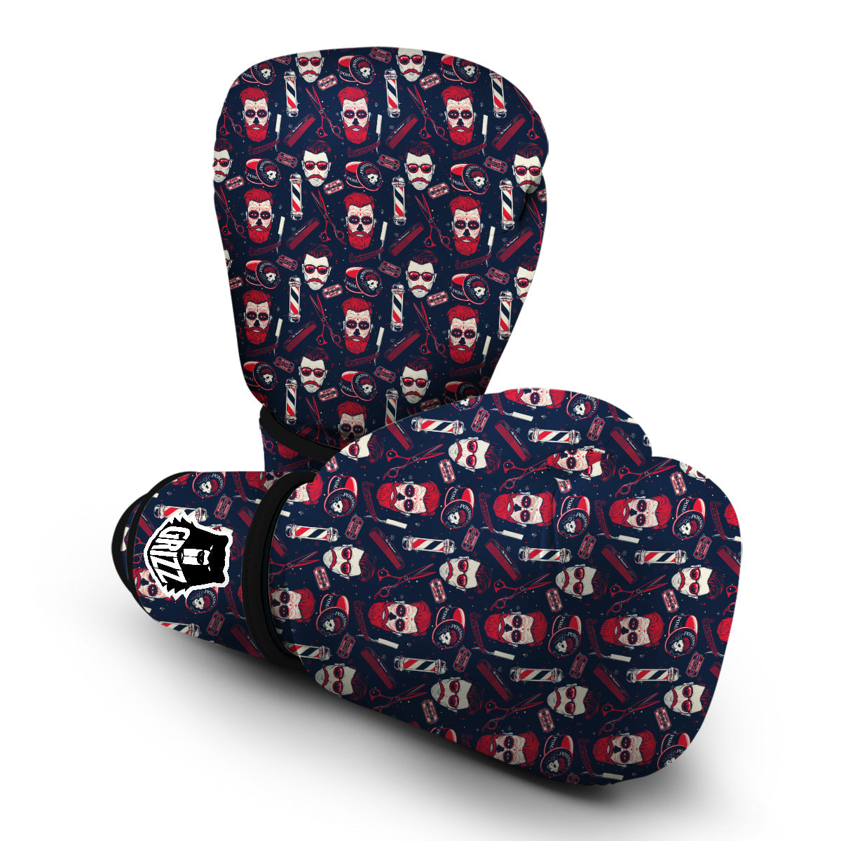 Men's Barber Tattoo Print Pattern Boxing Gloves-grizzshop