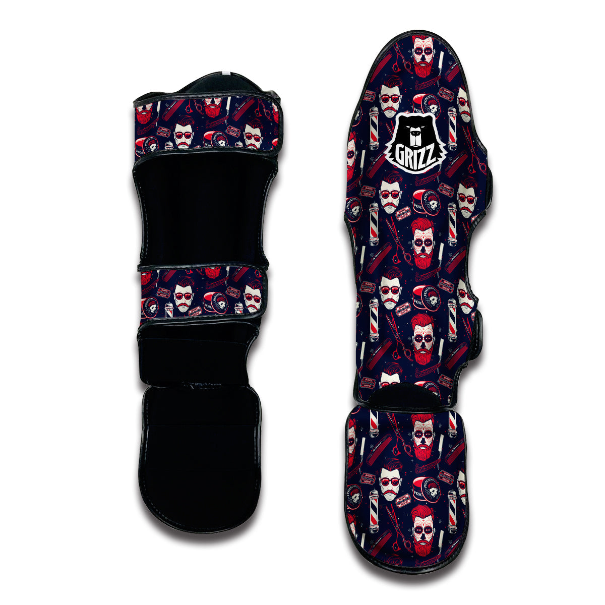 Men's Barber Tattoo Print Pattern Muay Thai Shin Guards-grizzshop