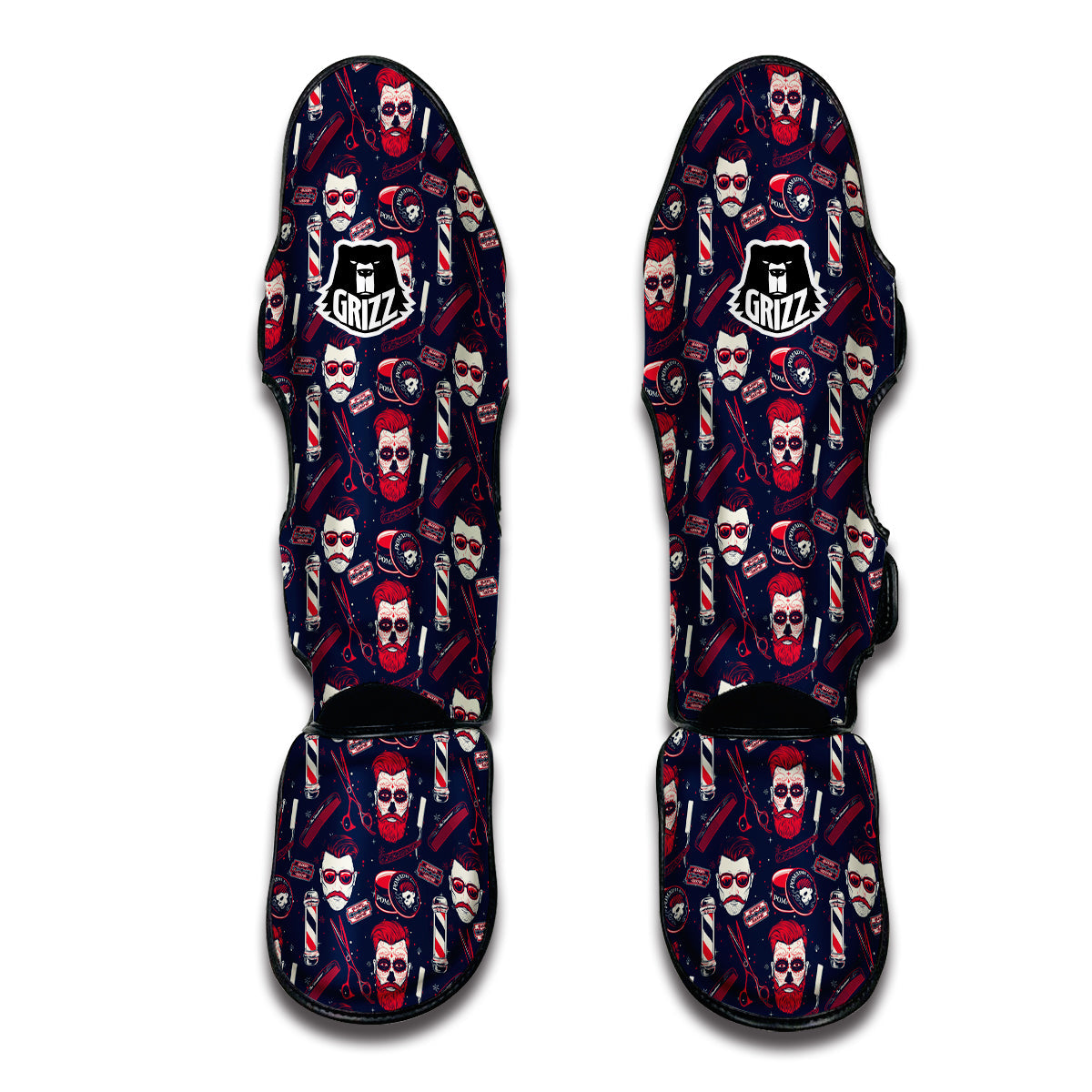 Men's Barber Tattoo Print Pattern Muay Thai Shin Guards-grizzshop