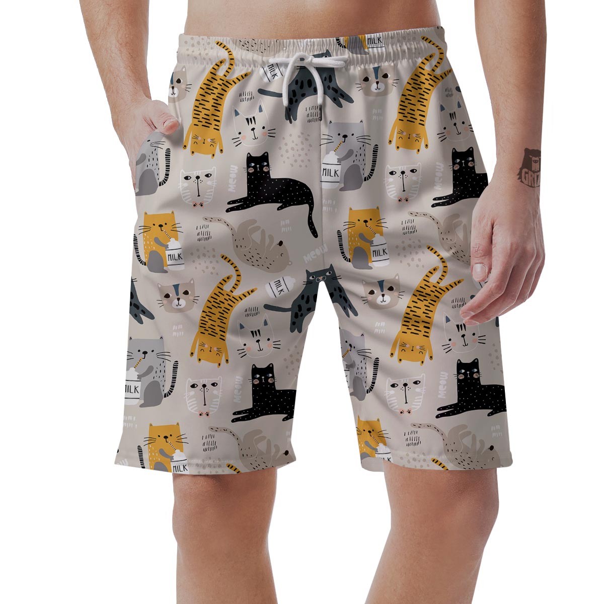 Meow Cat Print Men's Shorts-grizzshop