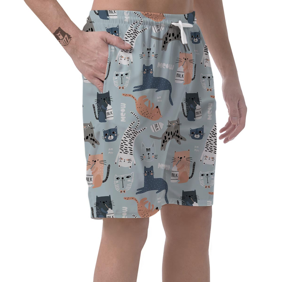 Meow Meow Cat Print Men's Shorts-grizzshop