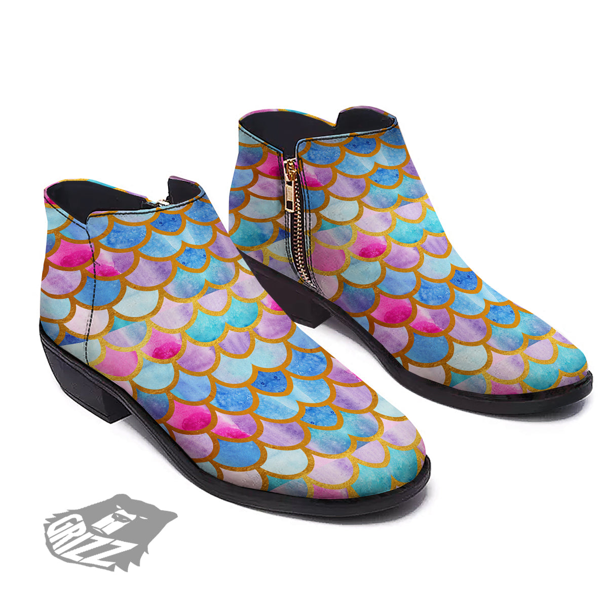 Mermaid Colorful Print Pattern Ankle Boots-grizzshop