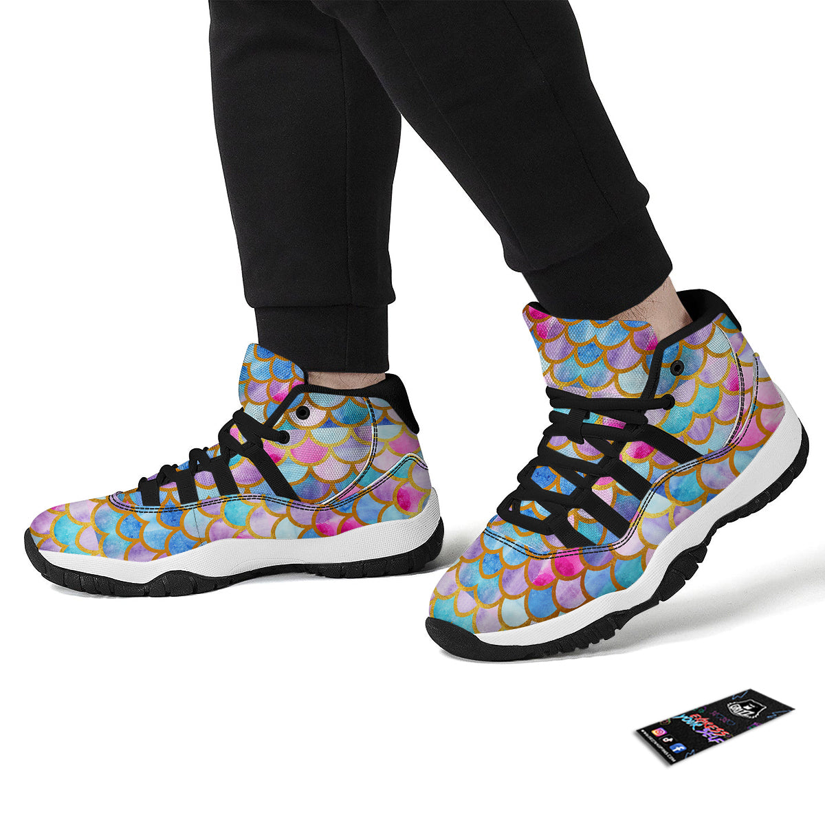 Mermaid Colorful Print Pattern Black Bball Shoes-grizzshop