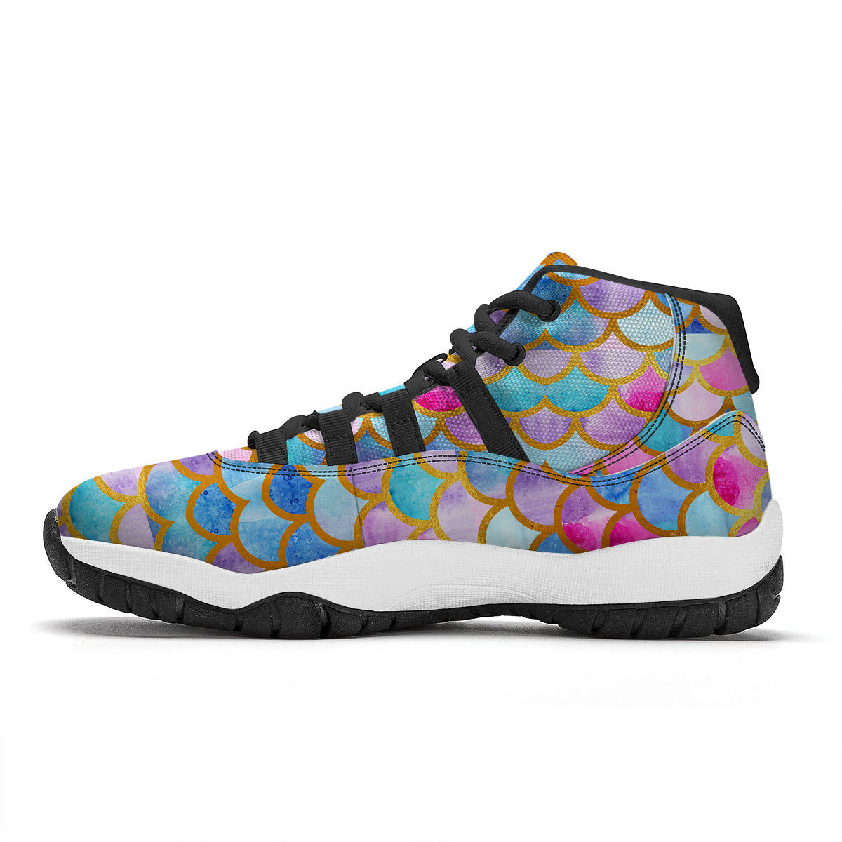 Mermaid Colorful Print Pattern Black Bball Shoes-grizzshop
