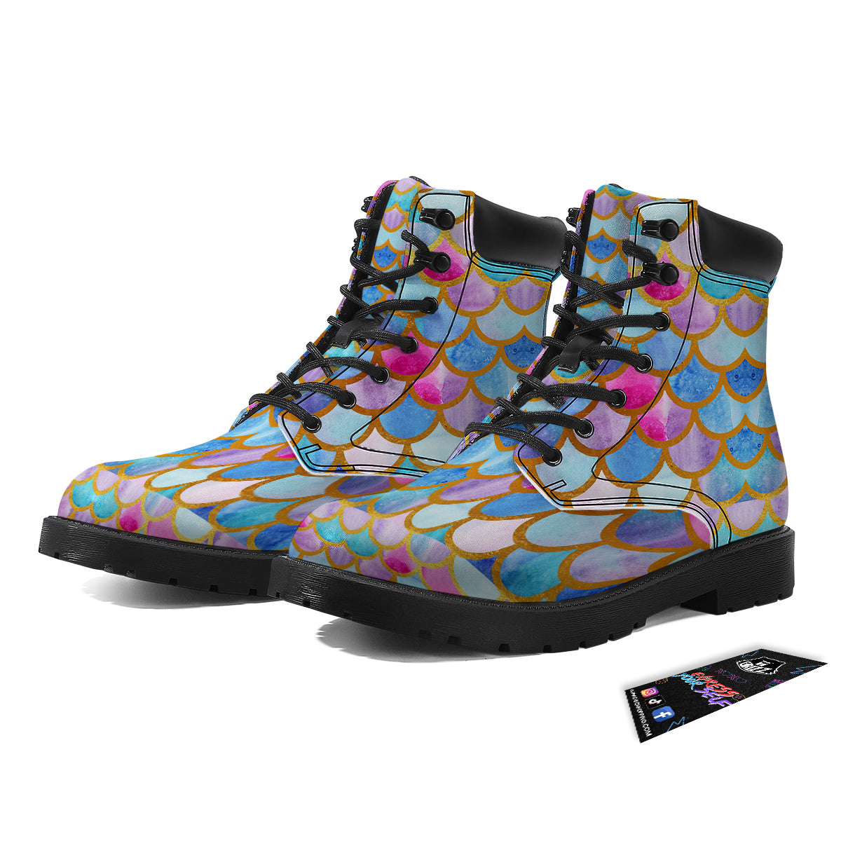 Mermaid Colorful Print Pattern Boots-grizzshop