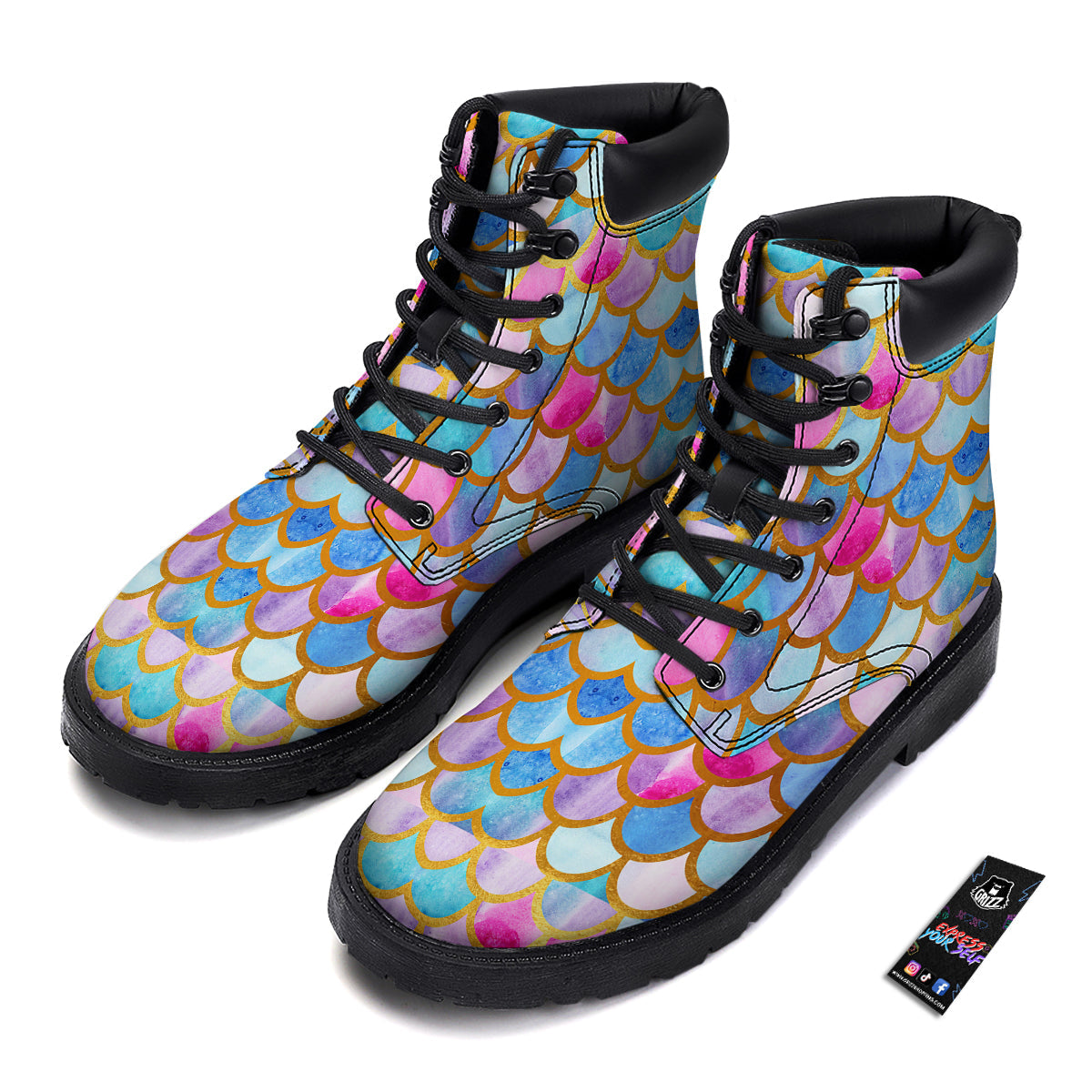 Mermaid Colorful Print Pattern Boots-grizzshop