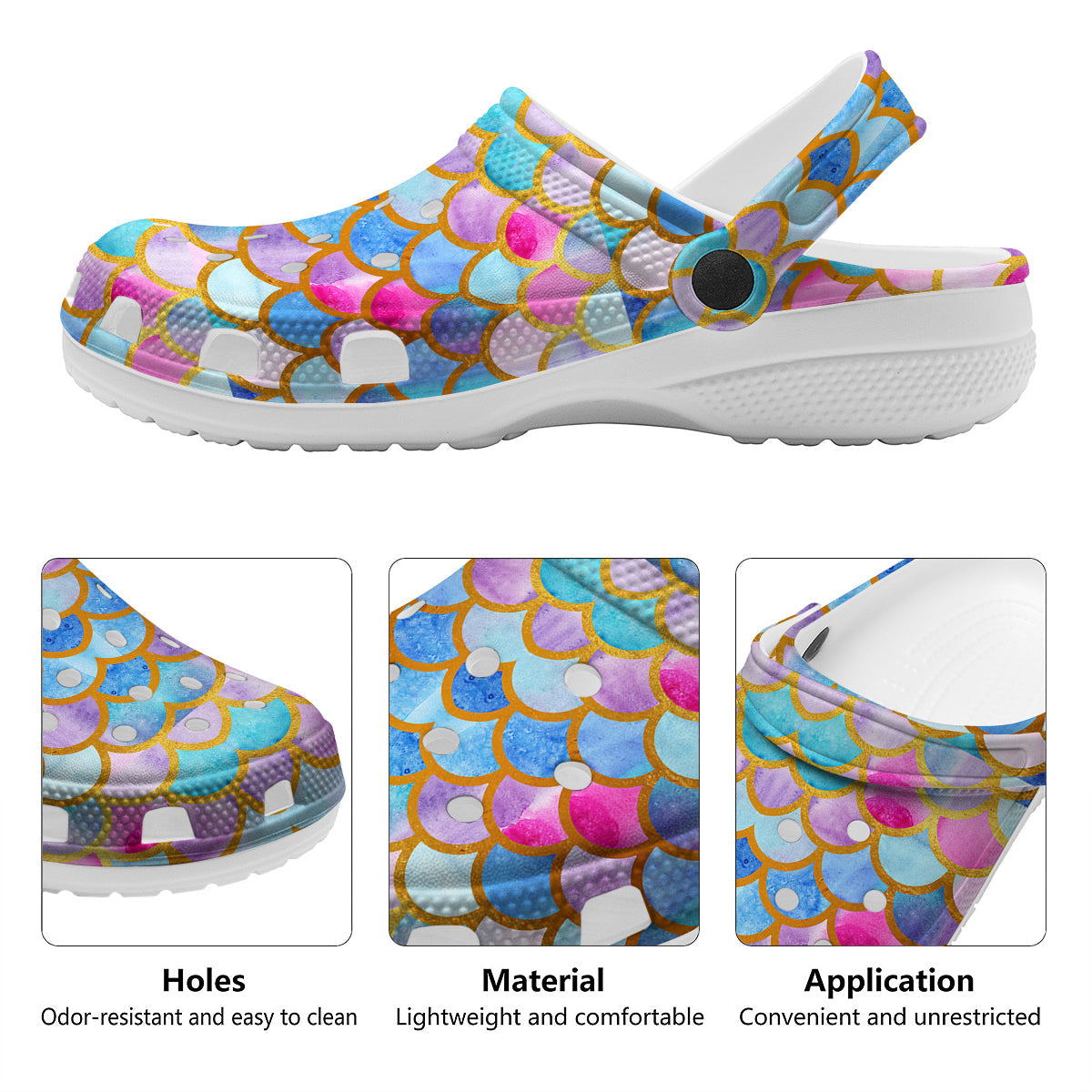 Mermaid Colorful Print Pattern Clog-grizzshop