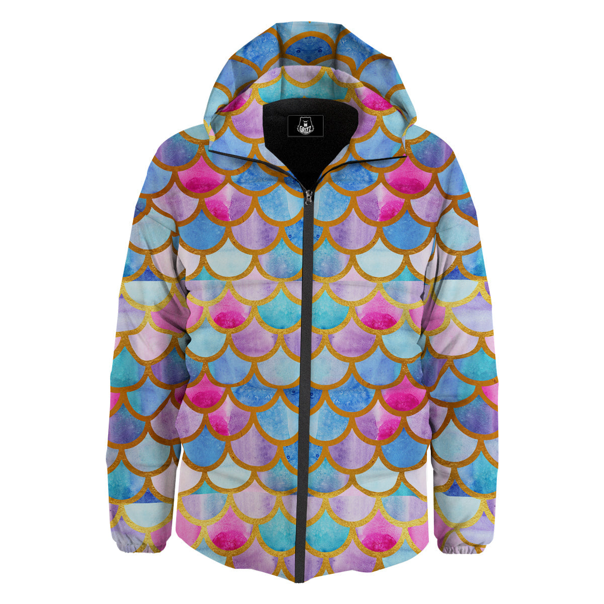 Mermaid Colorful Print Pattern Down Jacket-grizzshop