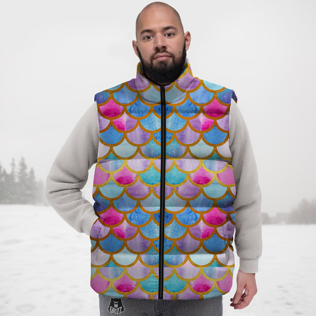 Mermaid Colorful Print Pattern Down Vest