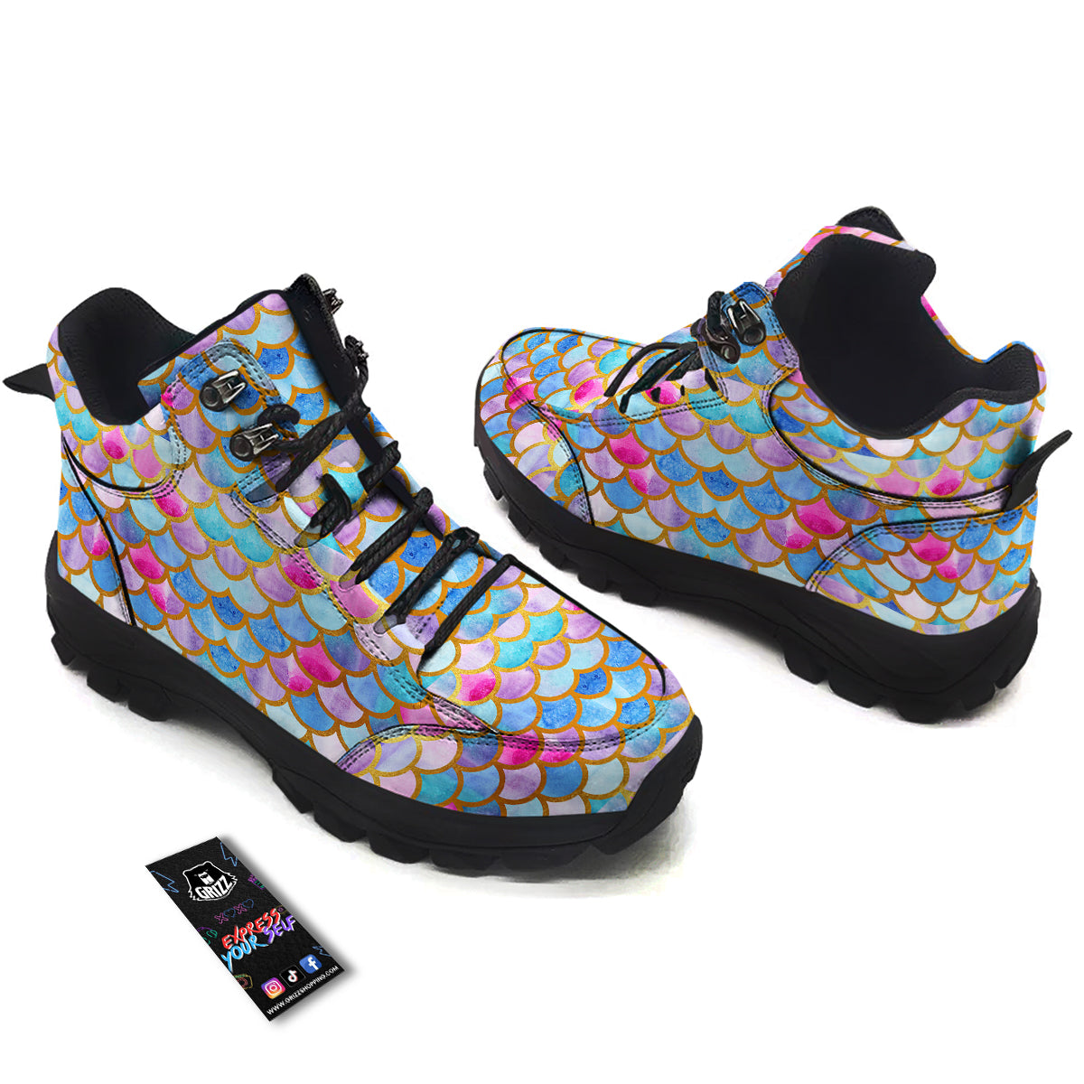Mermaid Colorful Print Pattern Hiking Shoes-grizzshop