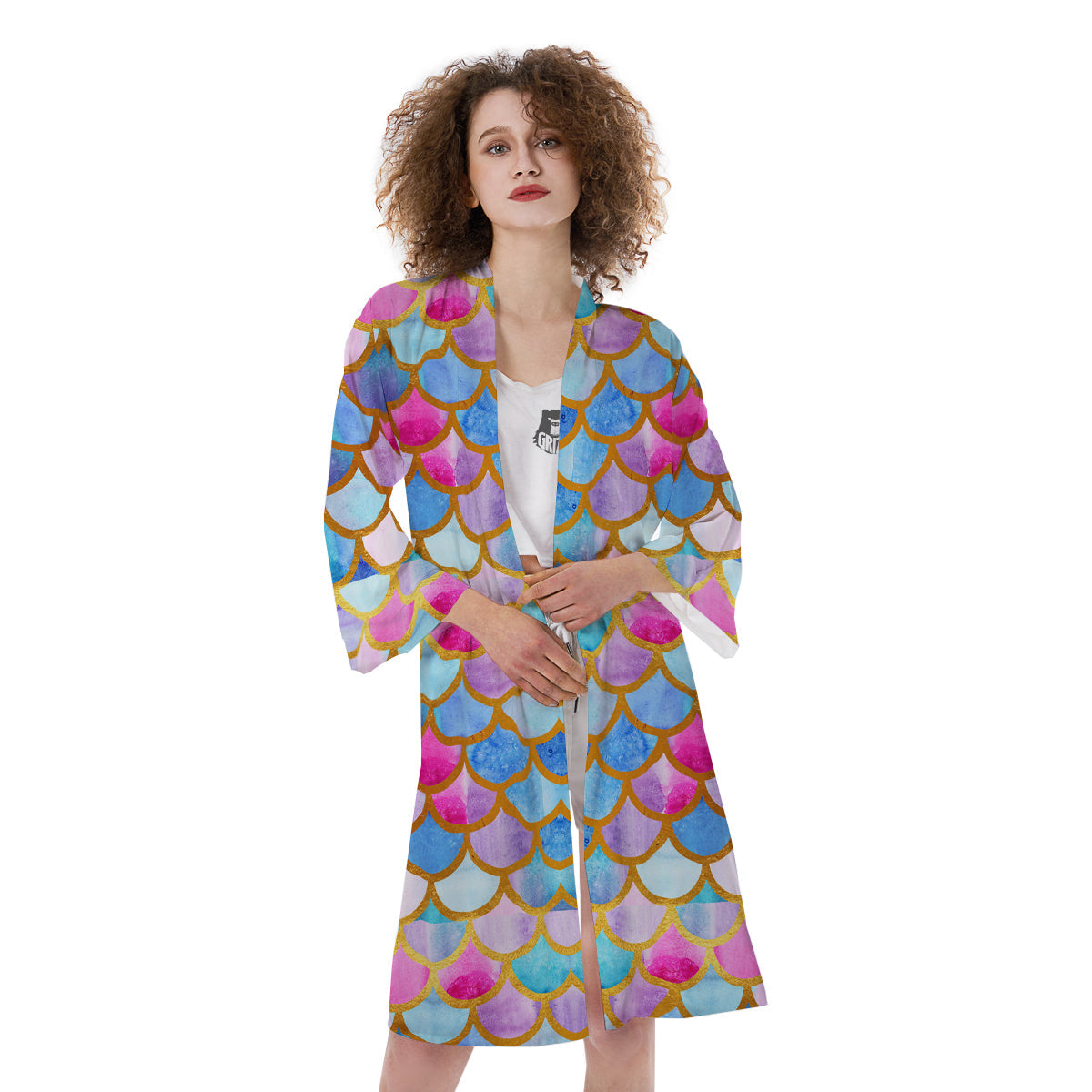 Mermaid Colorful Print Pattern Kimono-grizzshop