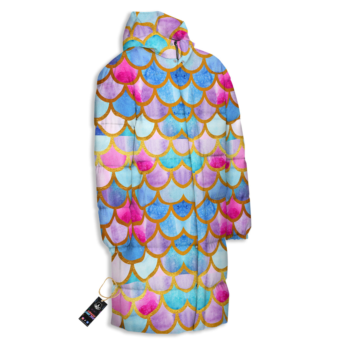 Mermaid Colorful Print Pattern Long Down Jacket-grizzshop