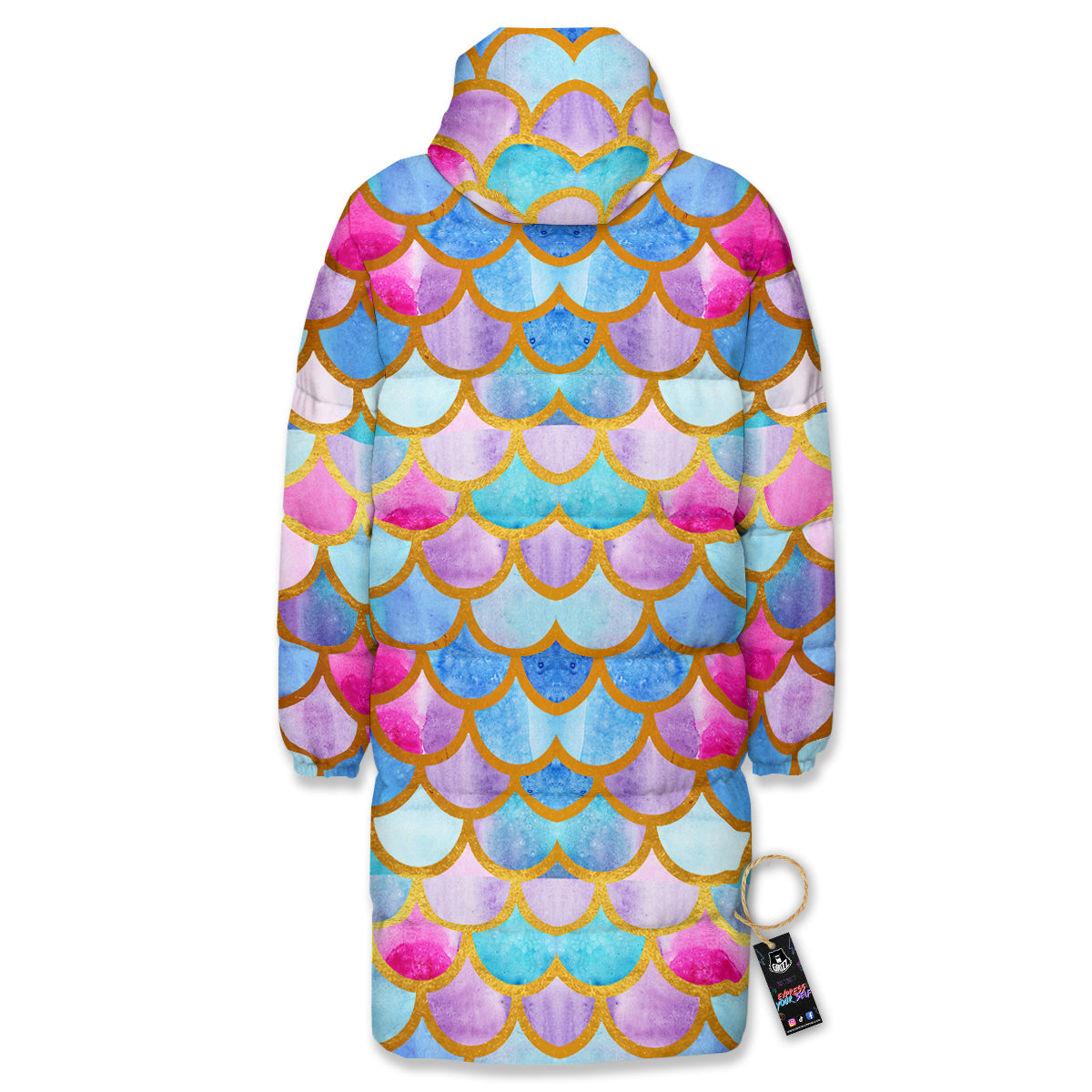 Mermaid Colorful Print Pattern Long Down Jacket-grizzshop