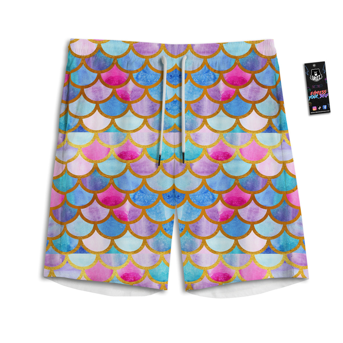 Mermaid Colorful Print Pattern Men's Athletic Shorts