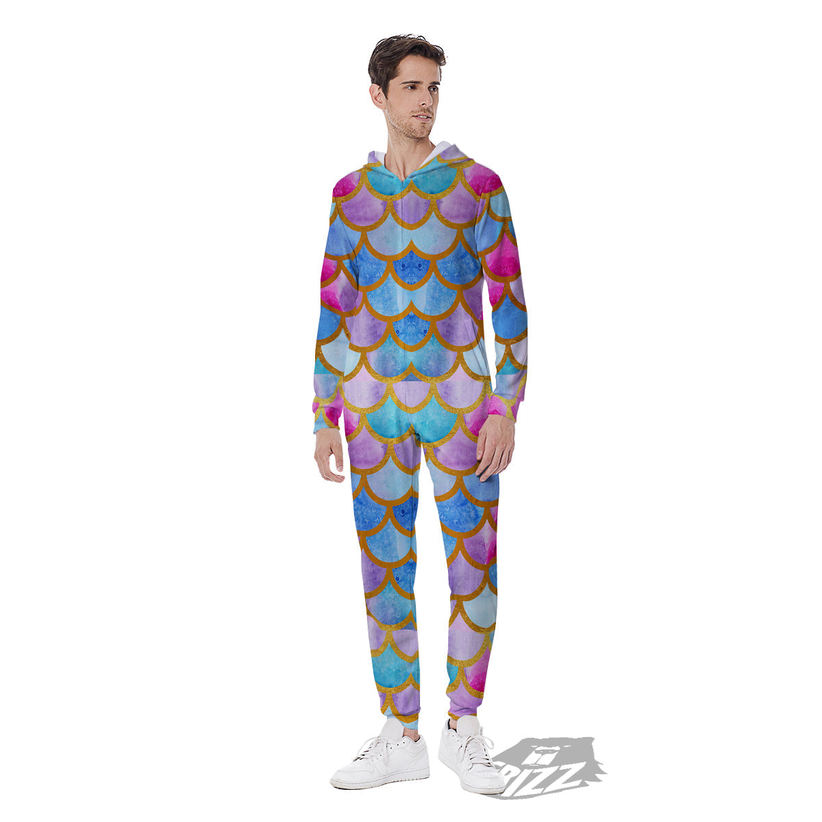 Mermaid Colorful Print Pattern Men's Jumpsuit-grizzshop