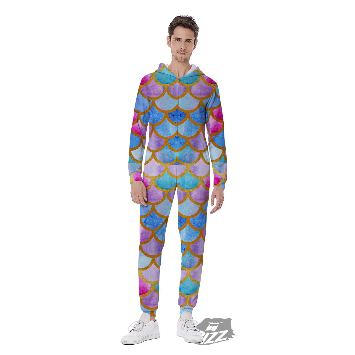 Mermaid Colorful Print Pattern Men's Jumpsuit-grizzshop
