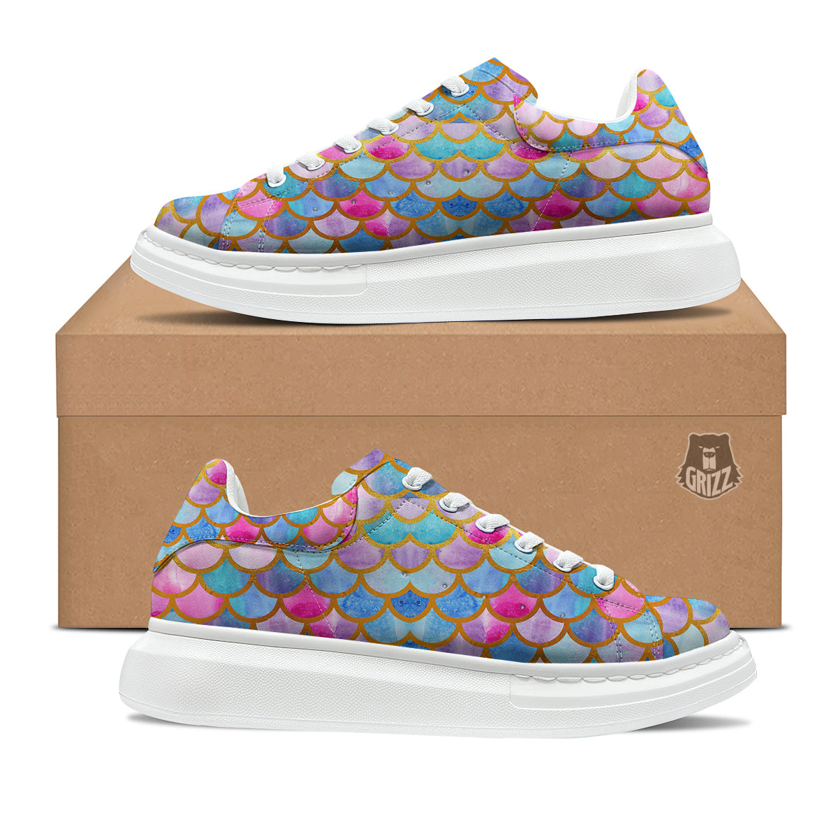 Mermaid Colorful Print Pattern Platform Shoes-grizzshop