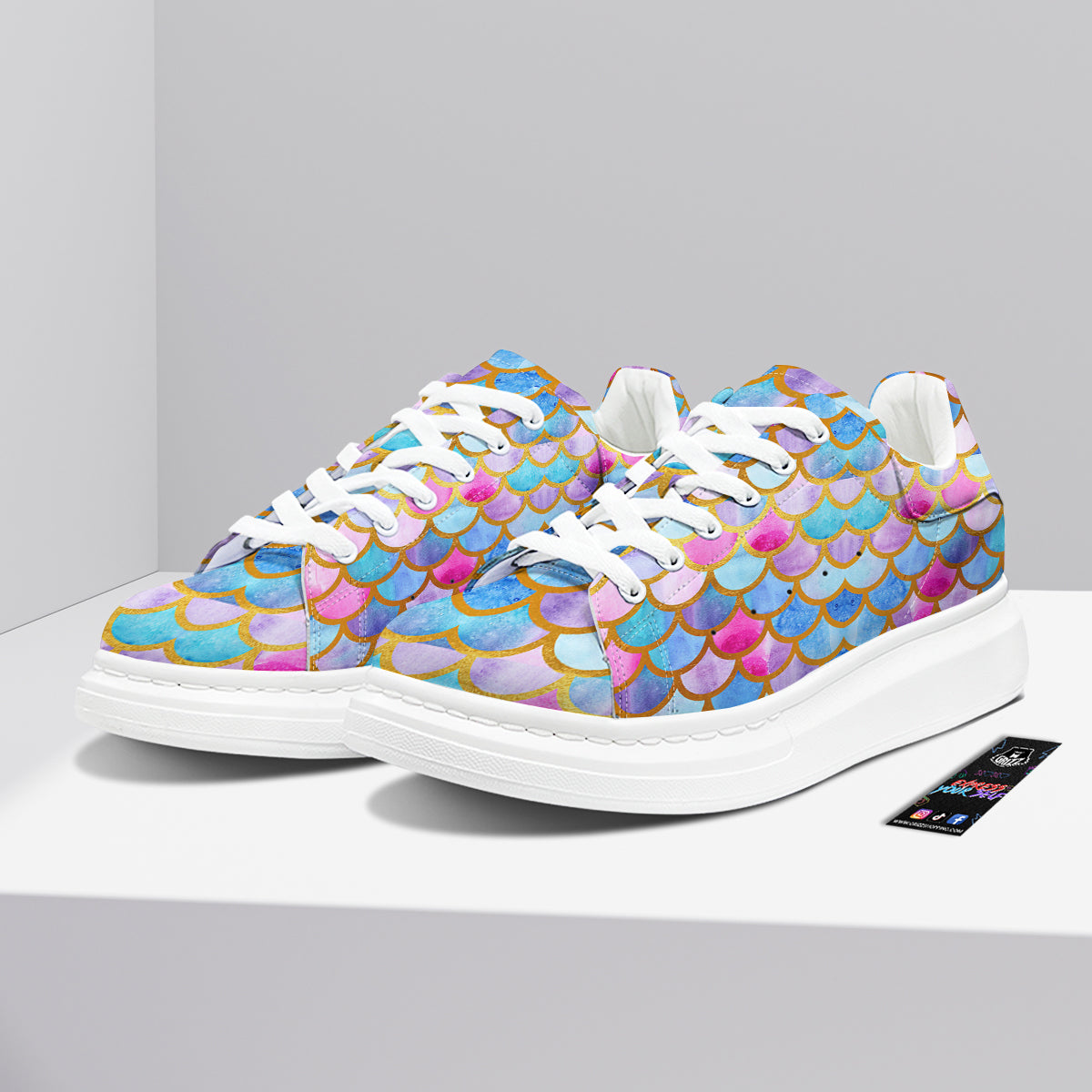 Mermaid Colorful Print Pattern Platform Shoes-grizzshop
