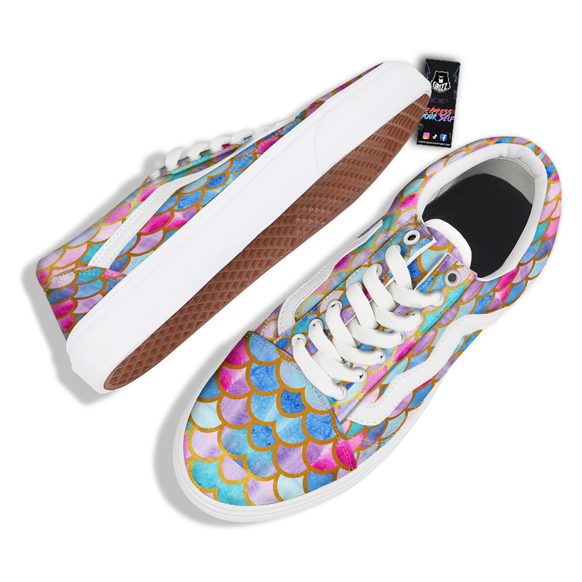 Mermaid Colorful Print Pattern Skate Shoes-grizzshop