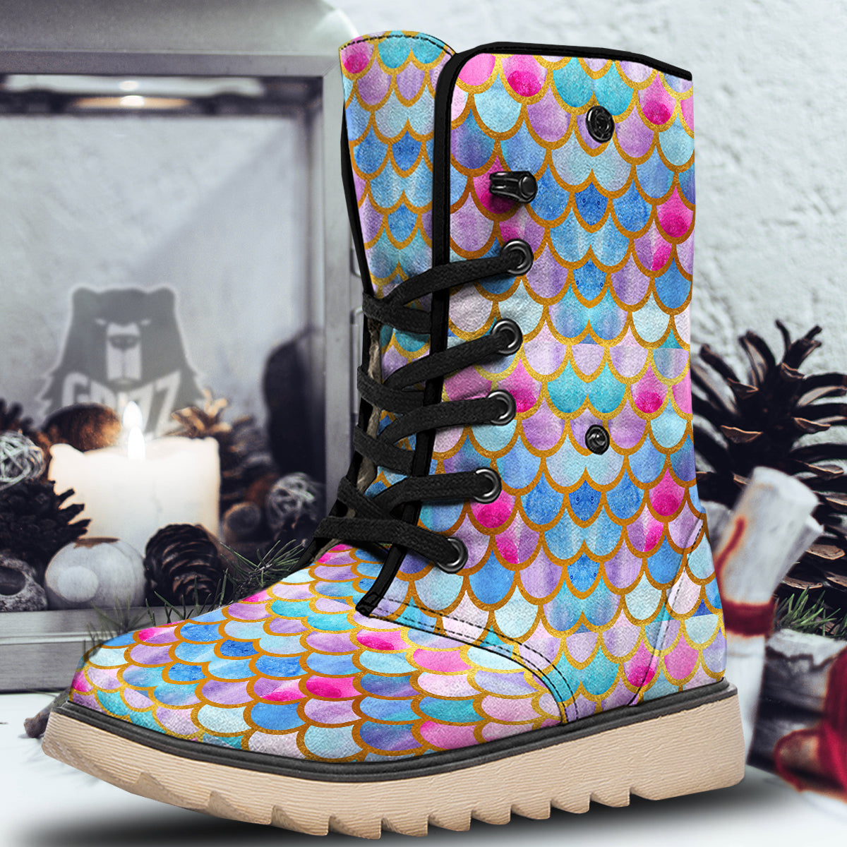 Mermaid Colorful Print Pattern Snow Boots-grizzshop