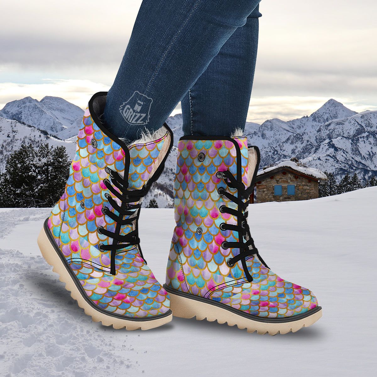 Mermaid Colorful Print Pattern Snow Boots-grizzshop