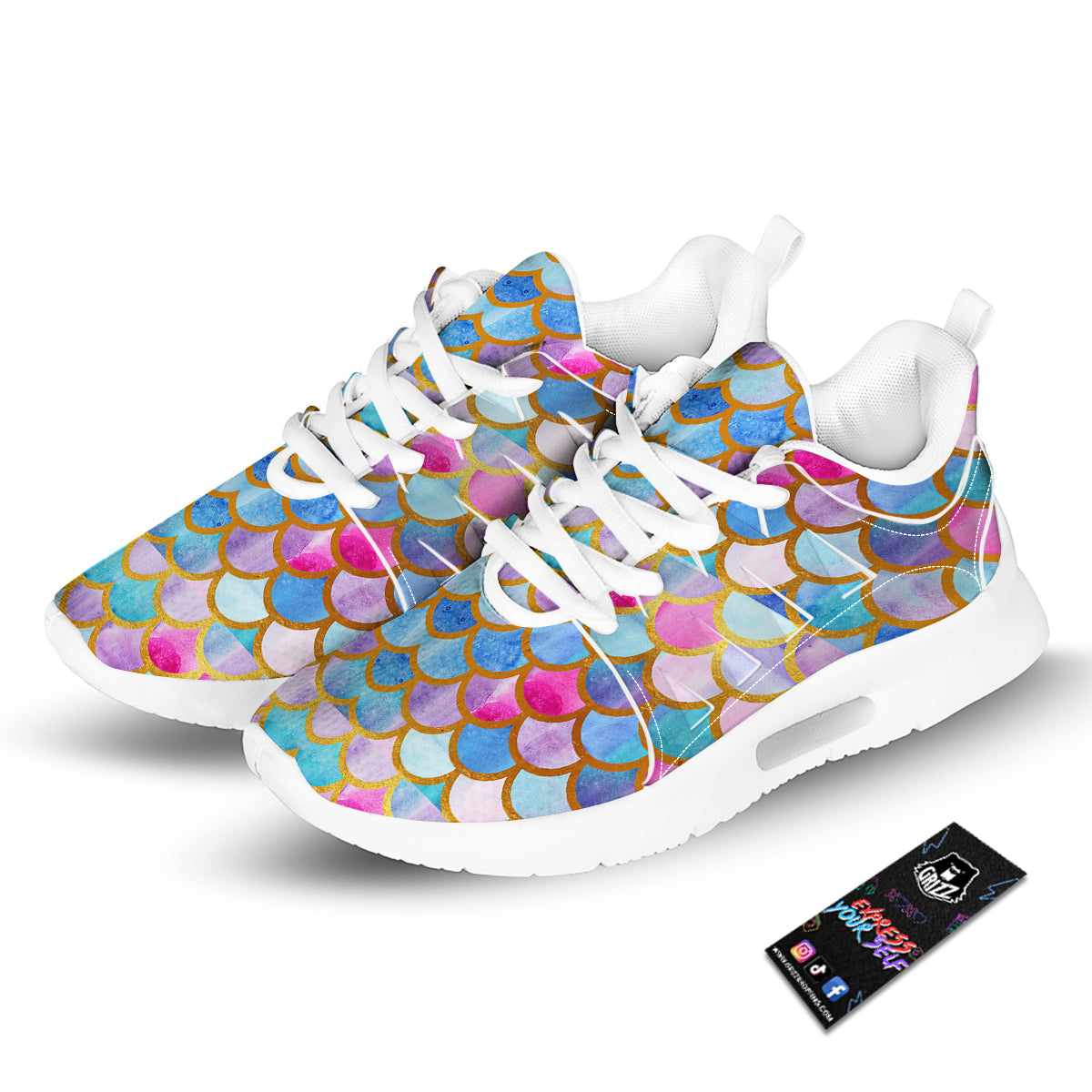Mermaid Colorful Print Pattern Tennis Shoes-grizzshop