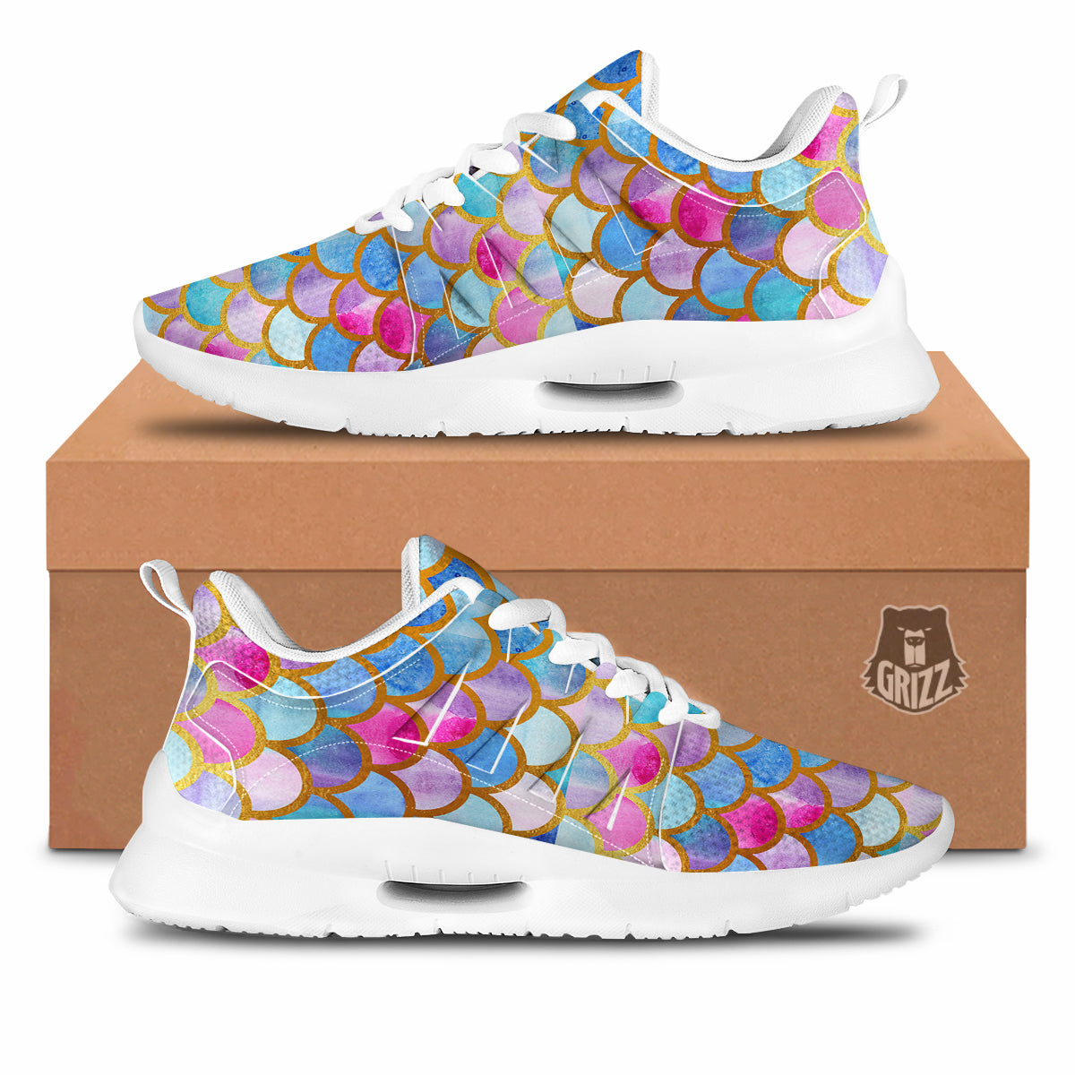 Mermaid Colorful Print Pattern Tennis Shoes-grizzshop